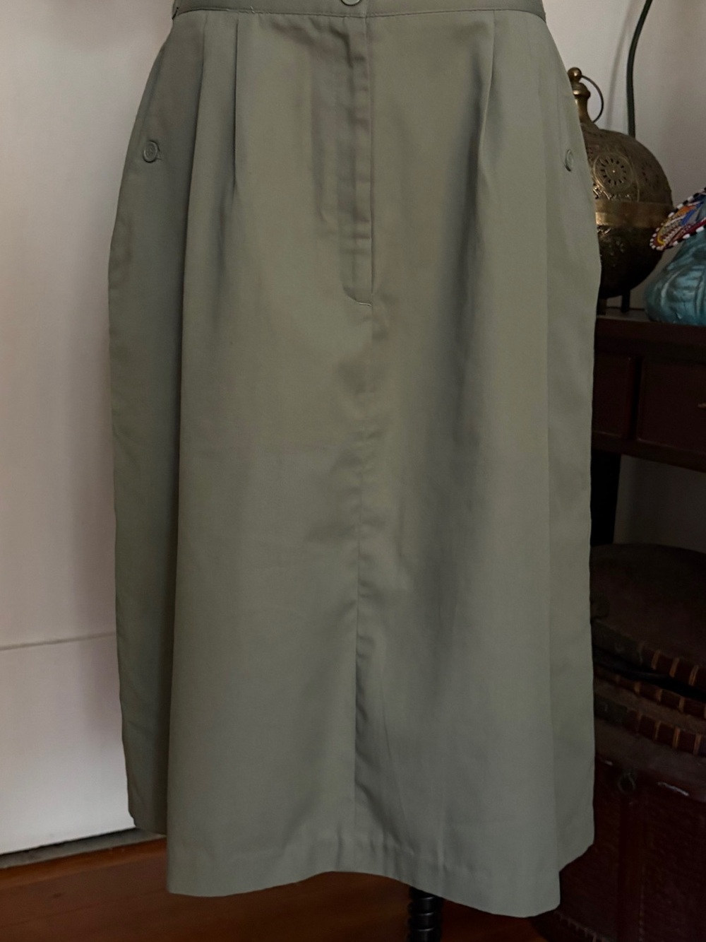 Vintage 80s/90s Karen Scott Sage Green Pleated Midi Skirt Size 18 Plus